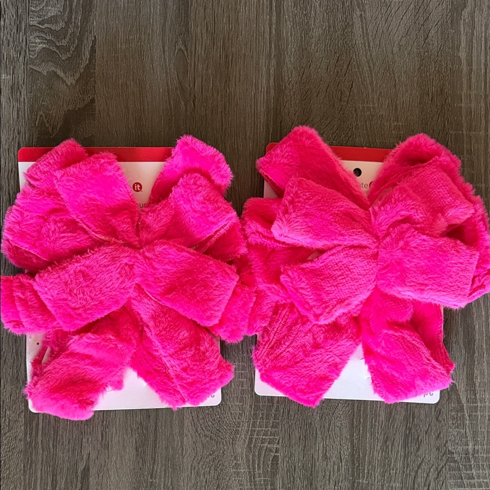 Plush Bow Headband - Hot Pink